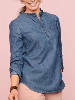 Talbots Ruffle neck Denim popover top 2X